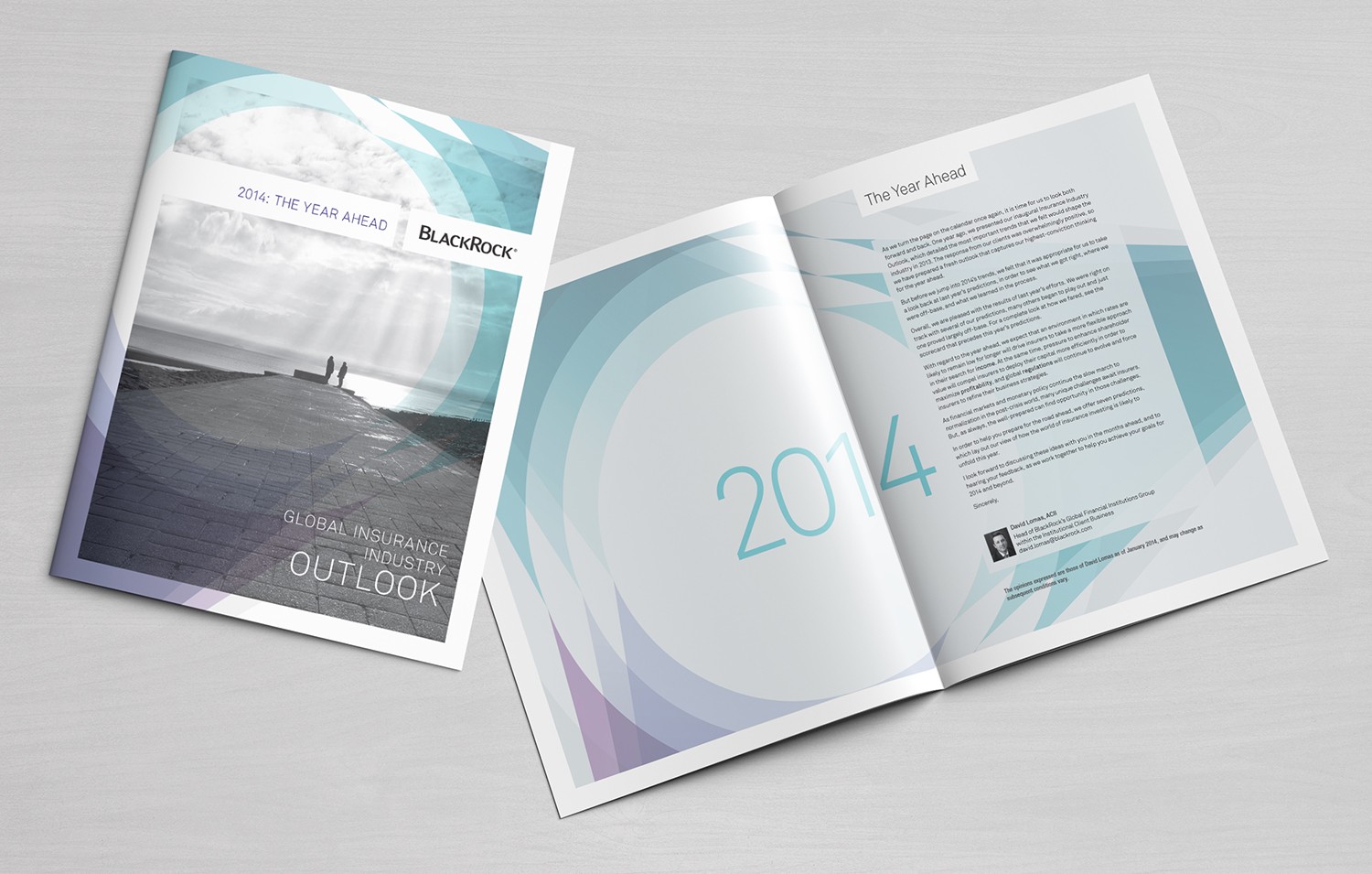 Cover and inside cover of a printed financial brochure for BlackRock