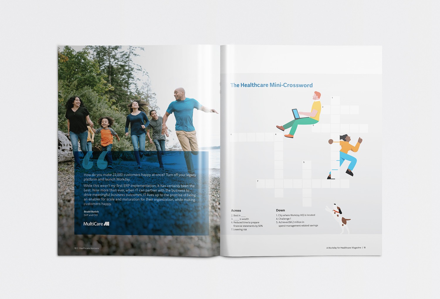 Magazine spread featuring photography and illustrations