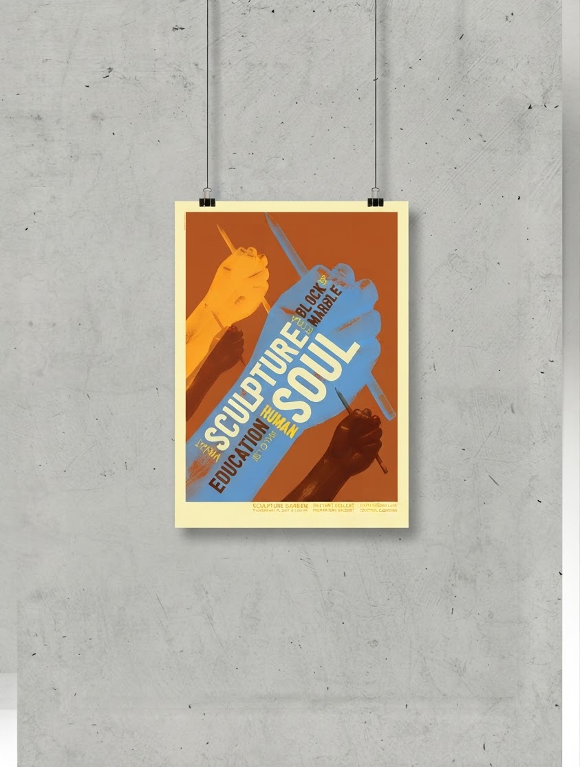 Poster design featuring a fist raised in the air grippng a pencil, typographic play within the main fist illustration